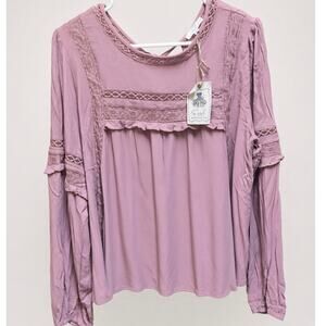 Easel Boho Peasant Top Dusty Rose Lace NWT Large